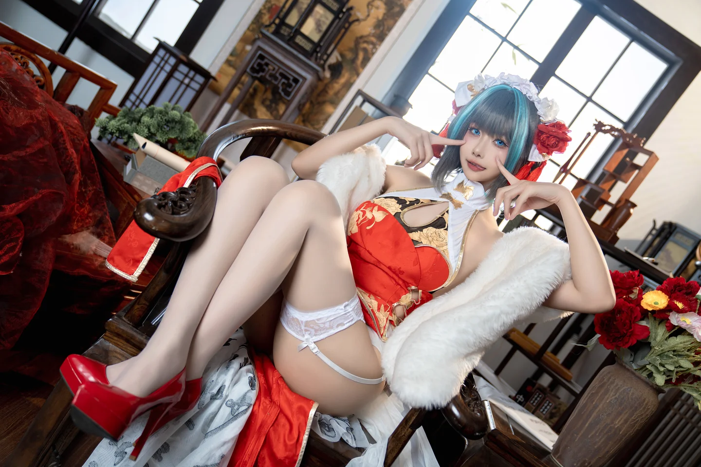 Momoko葵葵 - 柴郡本 旗袍 [29P-185MB] tg@simisebaisi 【丝足阁】016.webp